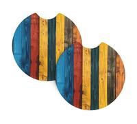 WHJDPP colorful wooden boards Pattern Car Coasters Set of 2 - Durable Rubber Cup Holder Protectors, Waterproof & Odorless for All Vehicles
