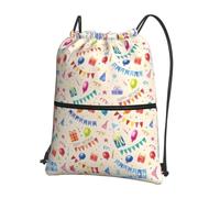 WHJDPP Colourful Birthday Wishes Prints Drawstring Backpack - Lightweight Water-Resistant Sport Bag with Zipper Pocket - Gym, Travel, Yoga & Hiking