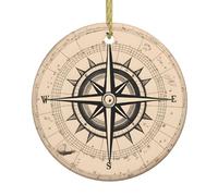 WHJDPP Compass Map Nautical Printing Christmas Tree Ceramic Round Hanging -2.9 in Add Atmosphere to The Holiday Party
