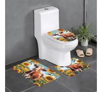 WHJDPP Cow in Sunflowers Printing Bathroom Anti Slip Quick Drying Three Piece Set, Slip Quick Drying Durable Shower Bath mat