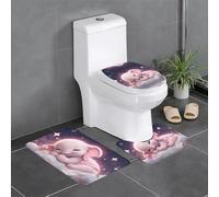 WHJDPP Cute Baby Elephant Sleeping Pink Moon Printing Bathroom Anti Slip Quick Drying Three Piece Set, Slip Quick Drying Durable Shower Bath mat
