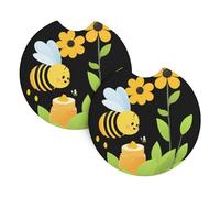 WHJDPP Cute little bee collecting honey Pattern Car Coasters Set of 2 - Durable Rubber Cup Holder Protectors, Waterproof & Odorless for All Vehicles