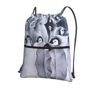 WHJDPP Cute penguin Prints Drawstring Backpack - Lightweight Water-Resistant Sport Bag with Zipper Pocket - Gym, Travel, Yoga & Hiking