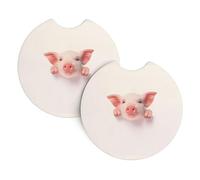 Whjdpp Cute Pig Picture Car Interior Cup Holder Pad 2 Pc Waterproof & Quick Drying, Protects Against Spills & Scratches
