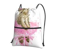WHJDPP Cute Rabbit Prints Drawstring Zipper Backpack - Lightweight Water-Resistant Sport Gym Bag with Front Pocket & Internal Organizer - Ideal for Travel, Yoga, and Hiking