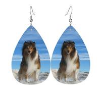 WHJDPP cute shetland dog Prints Teardrop Leather Earrings - Lightweight Dangle Earrings for Women, Vivid Faux Leather Drops with Silver Plated Hooks, Eye-Catching Party