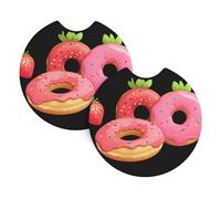 WHJDPP Cute strawberry donut Pattern Car Coasters Set of 2 - Durable Rubber Cup Holder Protectors, Waterproof & Odorless for All Vehicles