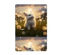 WHJDPP Dandelion mile little white rabbit Picture Tin decorative painting 8x12in Made of tinplate, wear-resistant and durable