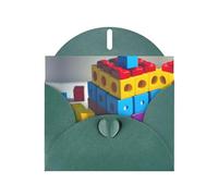WHJDPP Dark Green Greeting Card Colorful Building Blocks Printing 4x6in for Christmas, children's birthdays, Valentine's Day, wedding anniversaries, and party invitations