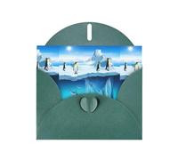 WHJDPP Dark Green Greeting Card Penguins On The Iceberg Printing 4x6in for Christmas, children's birthdays, Valentine's Day, wedding anniversaries, and party invitations