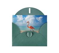 WHJDPP Dark Green Greeting Card Pink Flamingo Walking on The Beach Printing 4x6in for Christmas, children's birthdays, Valentine's Day, wedding anniversaries, and party invitations