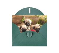 WHJDPP Dark Green Greeting Card puppys pug Printing 4x6in for Christmas, children's birthdays, Valentine's Day, wedding anniversaries, and party invitations