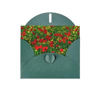 WHJDPP Dark Green Greeting Card Red Poppy Field Farm Meadow Landscape Printing 4x6in for Christmas, children's birthdays, Valentine's Day, wedding anniversaries, and party invitations