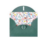 WHJDPP Dark Green Greeting Card Romantic Fancy Floral Birds Butterfly Printing 4x6in for Christmas, children's birthdays, Valentine's Day, wedding anniversaries, and party invitations
