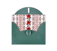 WHJDPP Dark Green Greeting Card Ukrainian Embroidery Style Rose Printing 4x6in for Christmas, children's birthdays, Valentine's Day, wedding anniversaries, and party invitations
