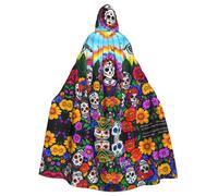 WHJDPP Day of The Dead Picture Halloween Adult Hooded Cape Cloak with Bow Tie for Costume Parties, Cosplay