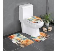 WHJDPP Deer by The River Printing Anti-Slip Bathroom Rugs Set - 3-Piece Contour, Oval & Rectangular Mats for Toilet, Vanity & Restrooms