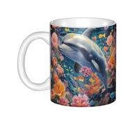 WHJDPP Dolphins in the sea of flowers Picture mug ceramic Mugs for cappuccino, latte, cereal, yogurt, milk, hot or cold drinks Micro-wave oven