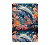 WHJDPP Dolphins in the sea of flowers Picture Tin decorative painting 8x12in Made of tinplate, wear-resistant and durable