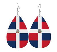 WHJDPP Dominican Republic Prints Teardrop Leather Earrings - Lightweight Dangle Earrings for Women, Vivid Faux Leather Drops with Silver Plated Hooks, Eye-Catching Party