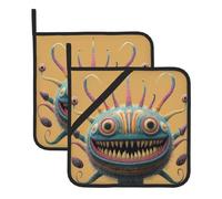 WHJDPP Dopamine Monster Printing Square Insulated Pot Mat 2 Pieces Featuring a Convenient Side Hanging Rope for Easy Storage