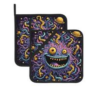 WHJDPP Dopamine Smiling Monster Printing Square Insulated Pot Mat 2 Pieces Featuring a Convenient Side Hanging Rope for Easy Storage
