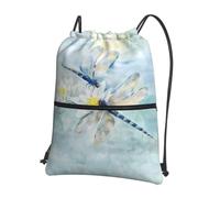 WHJDPP Dragonfly lotus Prints Drawstring Backpack - Lightweight Water-Resistant Sport Bag with Zipper Pocket - Gym, Travel, Yoga & Hiking