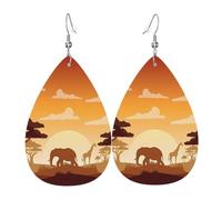 WHJDPP Elephant and Giraffe in The Sunset Prints Drip Earrings - Faux Leather Charms for Women - Lightweight Dangling Jewelry - Party & Holiday Accents