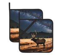 WHJDPP Elk in the meadow Prints Square Hot Pads for Kitchen - Waterproof Pot Holders Set of 2, Durable Trivets with Pocket & Hanging Loop for Hot Dishes & Oven Use
