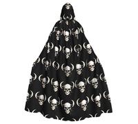 WHJDPP Evil skull horn Printed Halloween Adult Hooded Cape Cloak with Bow Tie for Costume Parties, Cosplay