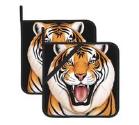 WHJDPP Fierce Tiger Head Printing Square Insulated Pot Mat 2 Pieces Featuring a Convenient Side Hanging Rope for Easy Storage
