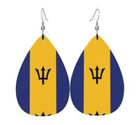 WHJDPP Flag of Barbados Prints Teardrop Leather Earrings - Lightweight Dangle Earrings for Women, Vivid Faux Leather Drops with Silver Plated Hooks, Eye-Catching Party