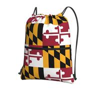 WHJDPP Flag of Maryland Prints Drawstring Zipper Backpack - Lightweight Water-Resistant Sport Gym Bag with Front Pocket & Internal Organizer - Ideal for Travel, Yoga, and Hiking