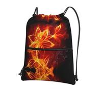 WHJDPP Flaming Fire Flowers Prints Drawstring Backpack - Lightweight Water-Resistant Sport Bag with Zipper Pocket - Gym, Travel, Yoga & Hiking