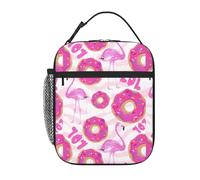 WHJDPP Flamingo and Donuts Pattern Portable Handheld Insulated Lunch Bag Suitable for Students to Work and Travel