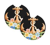 WHJDPP Flowers on the ship's anchor Pattern Car Coasters Set of 2 - Durable Rubber Cup Holder Protectors, Waterproof & Odorless for All Vehicles