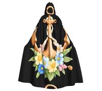 WHJDPP Flowers on the ship's anchor Picture Halloween Adult Hooded Cape Cloak with Bow Tie for Costume Parties, Cosplay