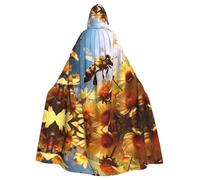 WHJDPP flying bees daisy honey Prints Halloween Adult Hooded Cloak for Costume Parties and Theme Events