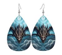 WHJDPP Flying Dragon Prints Teardrop Leather Earrings - Lightweight Dangle Earrings for Women, Vivid Faux Leather Drops with Silver Plated Hooks, Eye-Catching Party
