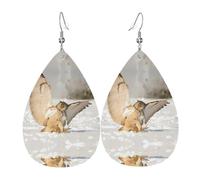 WHJDPP Flying Owl Prints Teardrop Leather Earrings - Lightweight Dangle Earrings for Women, Vivid Faux Leather Drops with Silver Plated Hooks, Eye-Catching Party