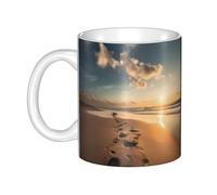 WHJDPP Footprints on the beach Picture mug ceramic Mugs for cappuccino, latte, cereal, yogurt, milk, hot or cold drinks Micro-wave oven
