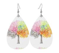WHJDPP Four Seasons Spring Tree Prints Drip Earrings - Faux Leather Charms for Women - Lightweight Dangling Jewelry - Party & Holiday Accents