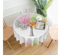 WHJDPP Four Seasons Spring Tree Prints Round Table Throw 60 Inch - Waterproof Table Cover for Dining, Coffee Tables - Soft & Wrinkle Resistant Decorative Layer