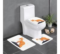 WHJDPP Fox in The Starry Sky Printing Bathroom Anti Slip Quick Drying Three Piece Set, Slip Quick Drying Durable Shower Bath mat