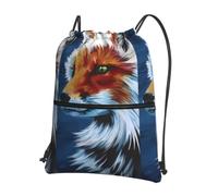 WHJDPP fox painted art Prints Drawstring Backpack - Lightweight Water-Resistant Sport Bag with Zipper Pocket - Gym, Travel, Yoga & Hiking