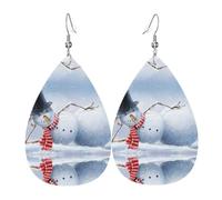 WHJDPP Funny Christmas Snowman Prints Drip Earrings - Faux Leather Charms for Women - Lightweight Dangling Jewelry - Party & Holiday Accents