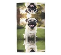 WHJDPP Funny Happy Pug Dog Picture Towel Towels 27.5x16in Skin-Friendly Absorbent Fluffy and Soft for Bathroom, Beach, Outdoors