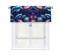 WHJDPP Galaxy Dolphins Prints Charming Kitchen Window Cover - 54x18 Inch Peach Skin Valance with Decorative Print