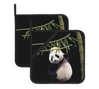 WHJDPP Giant Panda Playing with Bamboo Printing Square Insulated Pot Mat 2 Pieces Featuring a Convenient Side Hanging Rope for Easy Storage