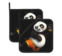 WHJDPP Giant Panda who Knows Kung Fu Printing Square Insulated Pot Mat 2 Pieces Featuring a Convenient Side Hanging Rope for Easy Storage